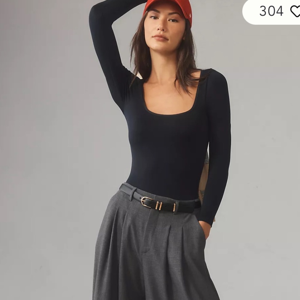 Anthropologie The Viv Long Sleeve Criss Cross Back Bodysuit in Black Size XXS/XS - Picture 4 of 7